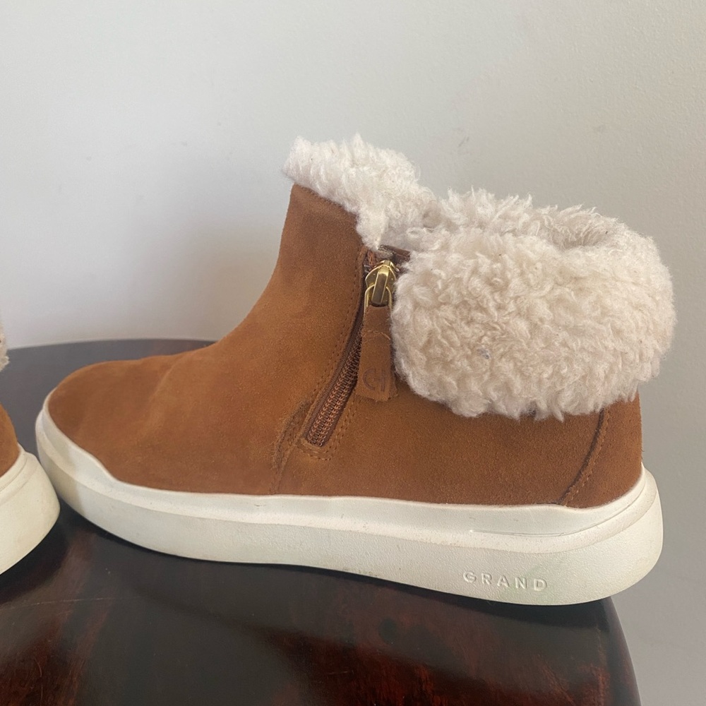 Cole Haan Zero Grand Brown Ankle Boots with Cream Fur - Picture 3 of 6